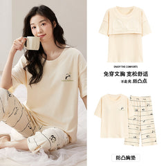 Summer Cotton Pajama Set with Chest Pads for Women