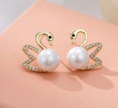 S925 Silver Freshwater Pearl Swan Earrings