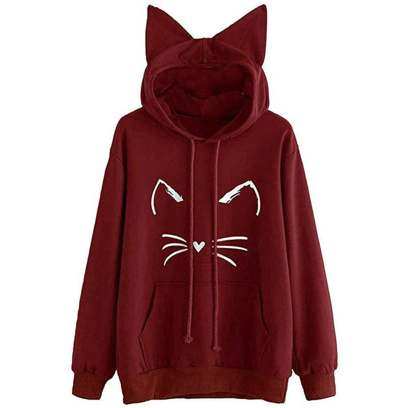 Ladies' Cat Print Ear Hoodie
