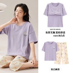 Summer Cotton Pajama Set with Chest Pads for Women