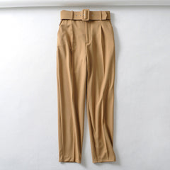 Trendy Women's Pleated Harem Pants with Belt Decor