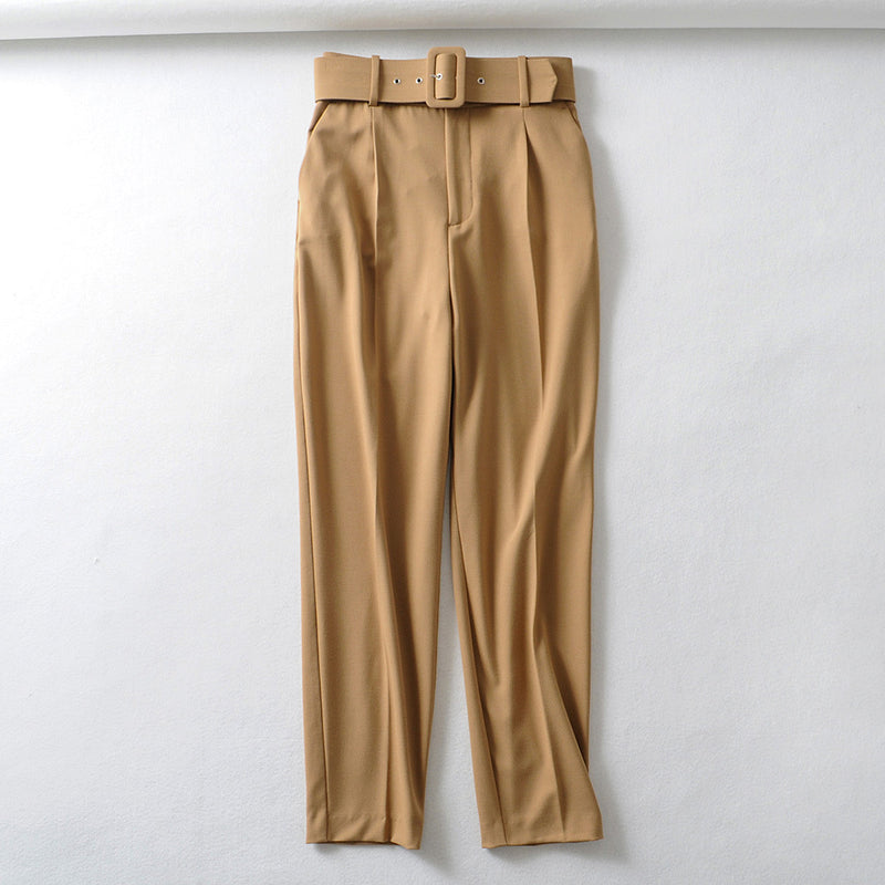 Trendy Women's Pleated Harem Pants with Belt Decor