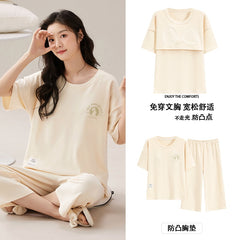 Summer Cotton Pajama Set with Chest Pads for Women