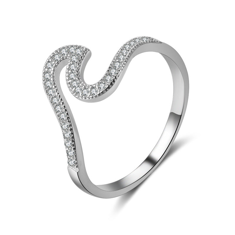 Micro Inlaid Zircon Wave Ring for Women