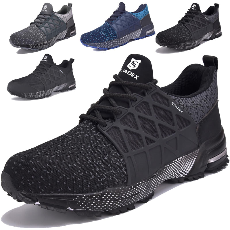 SUADEX Indestructible Steel Toe Shoes Men Women Lightweight Work Shoes for Men Comfortable Safety Shoes Black