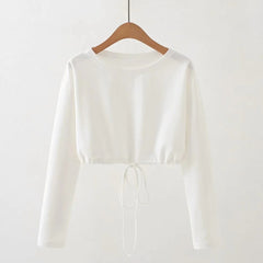 Pure Color Drawstring Short Hooded Sweatshirt