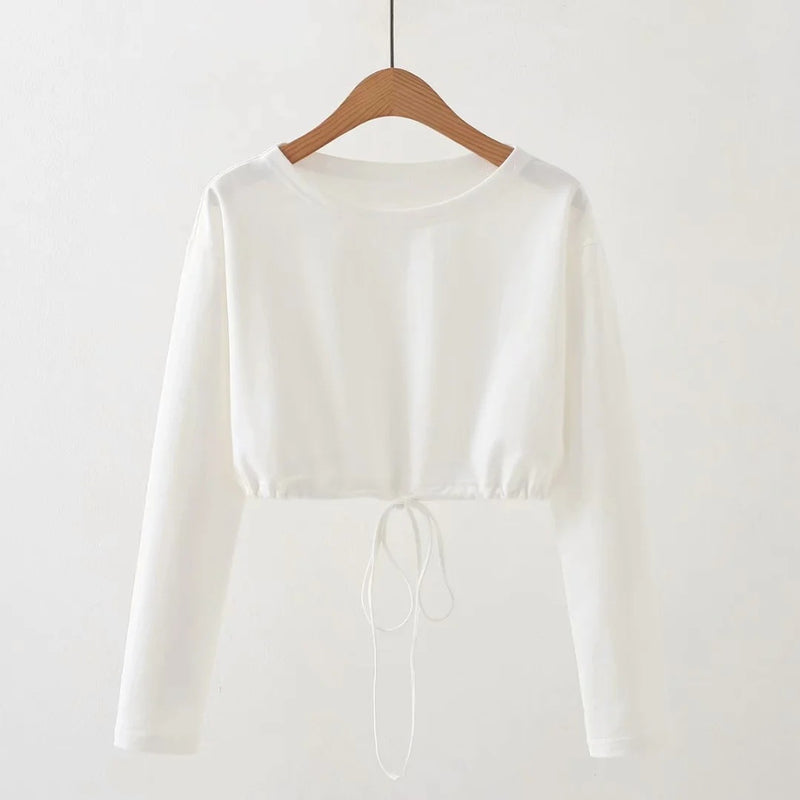 Pure Color Drawstring Short Hooded Sweatshirt