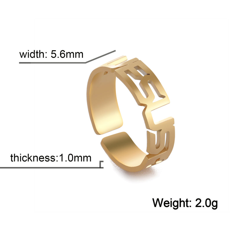 Personalized Titanium Steel Cut Letters Adjustable Ring