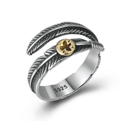 S925 Sterling Silver Indian Feather Ring