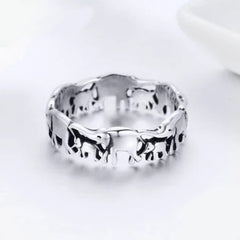 Fashionable S925 Silver Elephant Family Ring