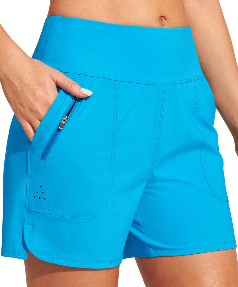 Heathyoga Womens 5” Swim Shorts Strechy Quick Dry UPF 50+ Board Shorts for Women Swim Beach Shorts with Liner Pockets Electric Blue
