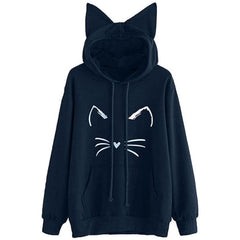 Ladies' Cat Print Ear Hoodie