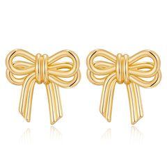 FAMARINE Gold Bow Earrings Women Double Bow Stud Earrings Small Earrings Jewelry