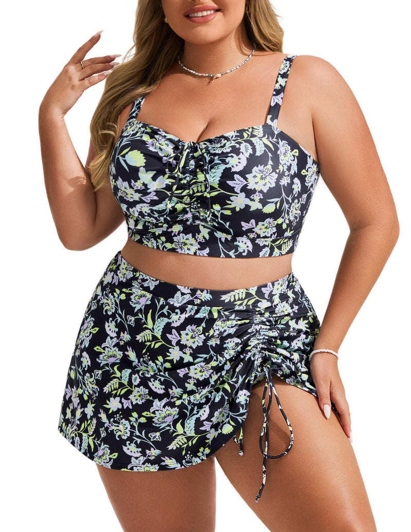 High Waisted Bikini Sets for Women Tummy Control Swimsuits Drawstring Swim Skirt Swim Suits for Women 202422 Plus