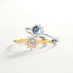 S925 Silver White Gold Sunflower Adjustable Ring