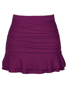 Hilor Womens Skirted Bikini Bottom High Waisted Swim Bottom Shirred Ruffle Swim Skirt Amaranth 4