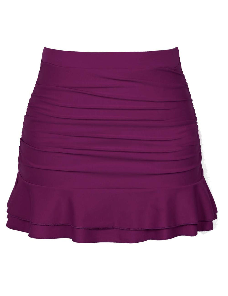 Hilor Womens Skirted Bikini Bottom High Waisted Swim Bottom Shirred Ruffle Swim Skirt Amaranth 4