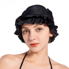 Women Swim Bathing Cap Vintage Elastic Swim Turban Retro Ruffles Swimming Hat Pool Party Ruffles Beanie Cap Non-Waterproof