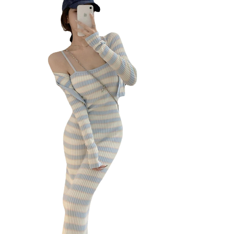 Knit Suspender Skirt Sweet & Spicy Striped Dress