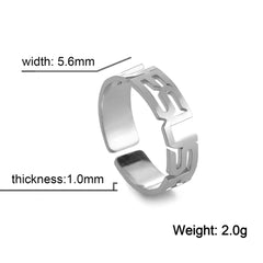 Personalized Titanium Steel Cut Letters Adjustable Ring