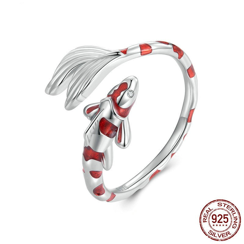 S925 Sterling Silver Red Koi Ring