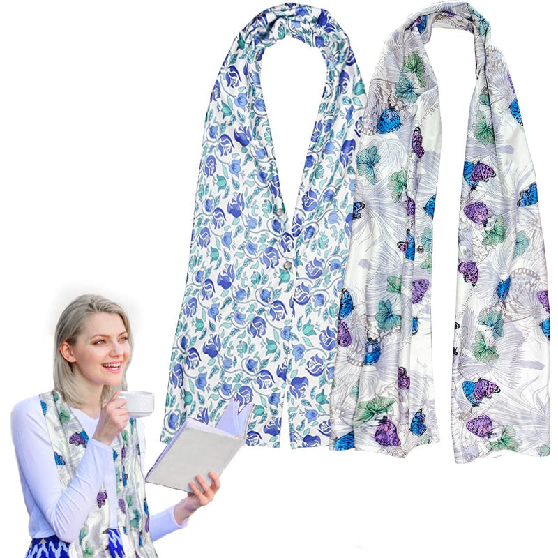 VOPHIA 2 Pack Women Bib Dining Scarf Washable Microsuede Food Clothing Protectors Floral Dining Mouth Towel Scarf (Butterfly)