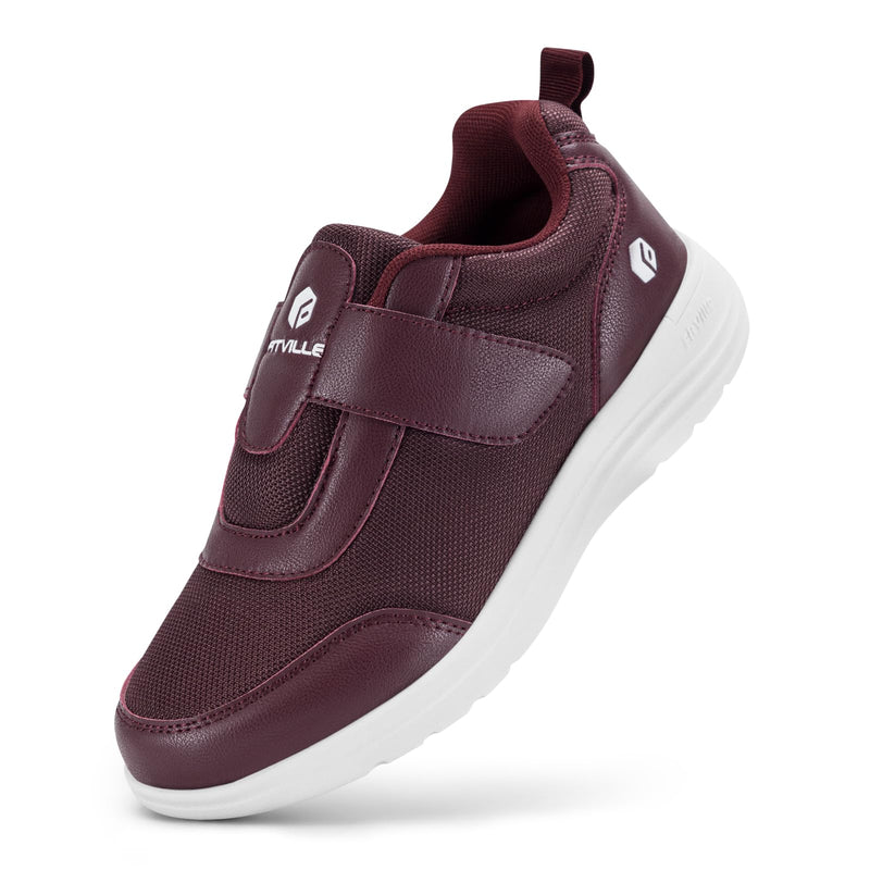 FitVille Diabetic Shoes for Women Wide Width Fully Adjustable Straps Wide Toe Box Shoes Women Shoes for Edema and Swollen Feet (Plum 9W)