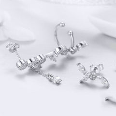 S925 Silver Long Earrings with White Gold Plating