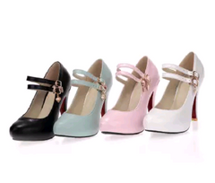 New White High Heel Strap Shoes for Women