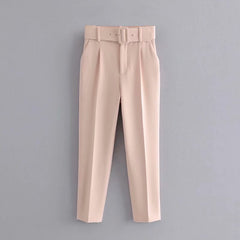 Trendy Women's Pleated Harem Pants with Belt Decor