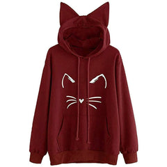 Ladies' Cat Print Ear Hoodie