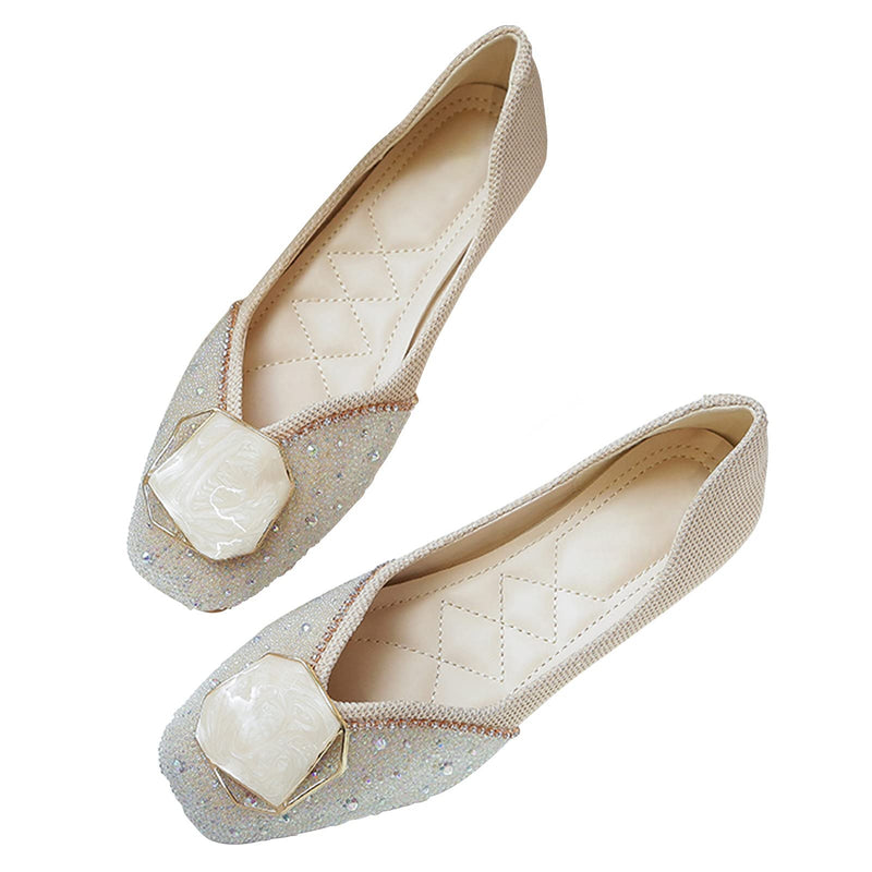 SAILING LU Womens Shoes Ballet Flats Crystal Dressy Shoes Casual for Women Dressy Comfortable Slip-On Loafers Flats Shoes Beige Size 6.5