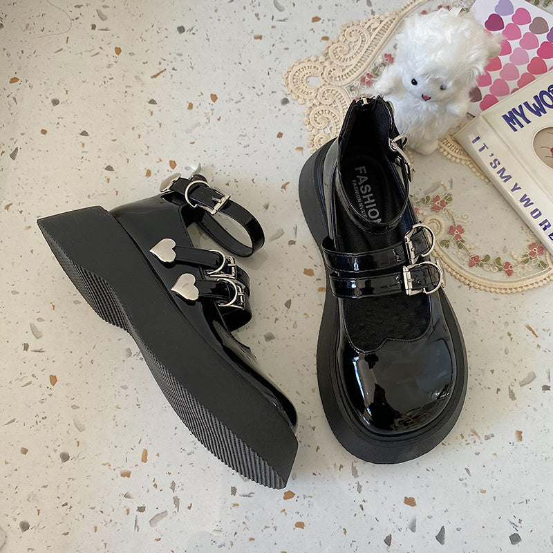 Cute Harajuku Thick-Soled Leather Shoes for Women