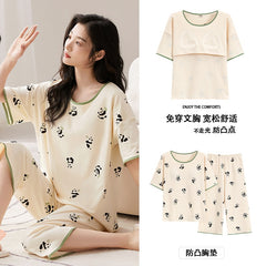 Summer Cotton Pajama Set with Chest Pads for Women