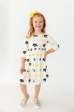 Iowa White Tigerhawk 3/4 Sleeve Pocket Twirl Dress
