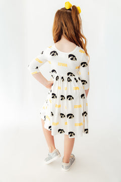 Iowa White Tigerhawk 3/4 Sleeve Pocket Twirl Dress